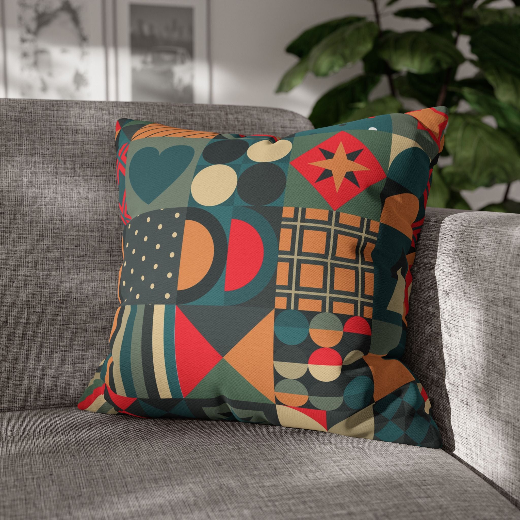 Pillowcase Geometric Christmas Design Blue Orange