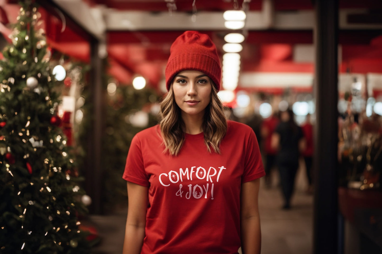 Comfort & Joy Christmas t-shirt in canva red